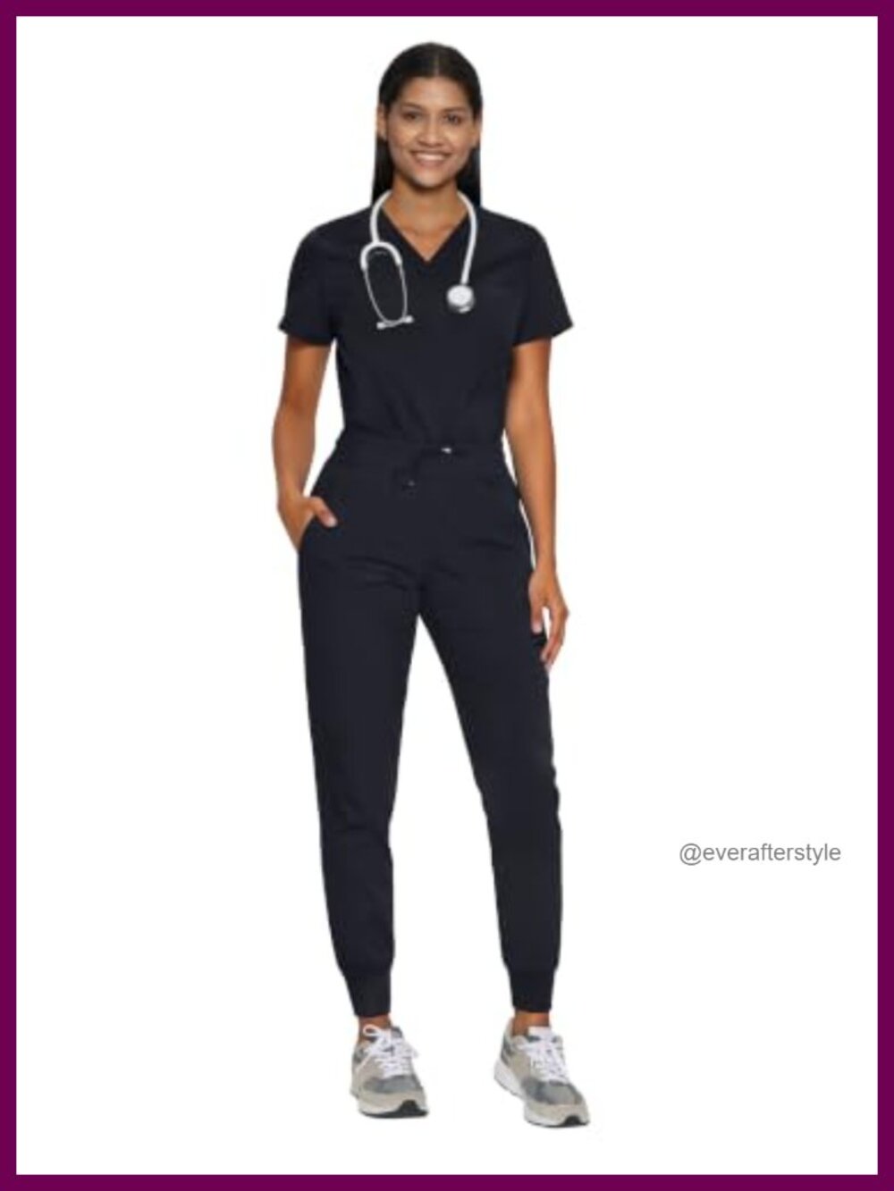 Women's V-Neck Scrub Top & Cargo Jogger Pants Set Lightweight Polyester